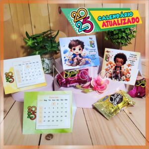 4 modelos de mini calendários de mesa 2025 para lembrancinhas com miolo (meninos)