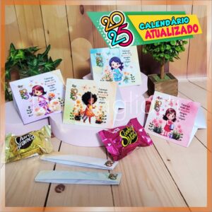 4 modelos de mini calendários de mesa 2025 para lembrancinhas com miolo (meninas)