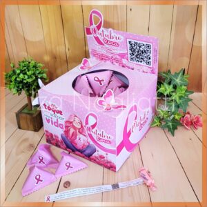 Dispenser grande 18 x 13 cm com pacotinhos e frases – outubro rosa