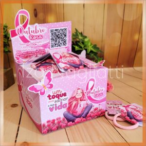 Dispenser pequeno 12 x 9 cm com tag para xuxinha – outubro rosa