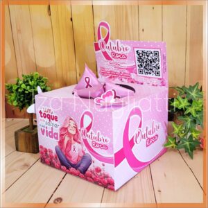 Dispenser grande 18 x 13 cm com pacotinhos e frases – outubro rosa