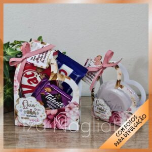 Trio de sacolas de coração P, M e G – Parabéns