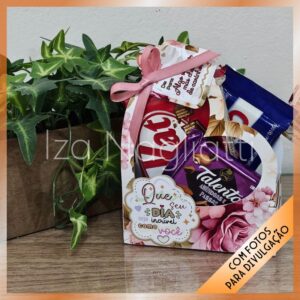 Trio de sacolas de coração P, M e G – Parabéns