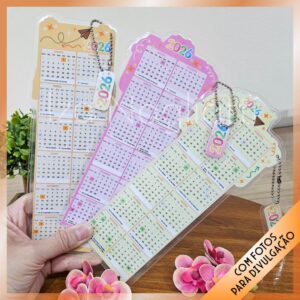 3 Marcadores de página com fotos e calendário – Calendário 2026