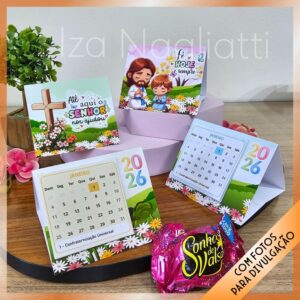 4 modelos de mini calendários de mesa religioso 2026
