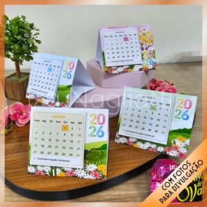 4 modelos de mini calendários de mesa religioso 2026