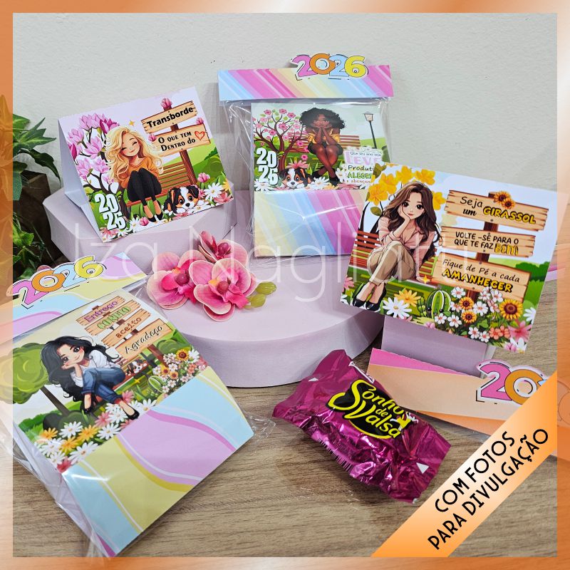 4 modelos de mini calendários de mesa meninas 2026 - Imagem 2