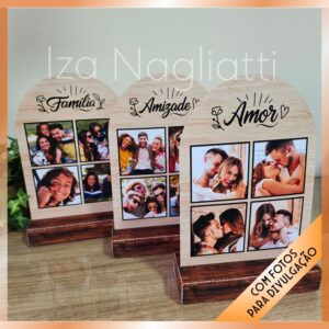 Porta fotos no estilo madeira com calendário 2026