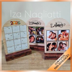 Porta fotos no estilo madeira com calendário 2026