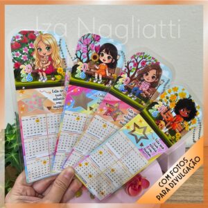 4 Modelos de marca páginas com calendário – Meninas 2026