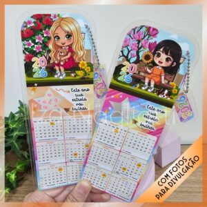 4 Modelos de marca páginas com calendário – Meninas 2026