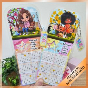 4 Modelos de marca páginas com calendário – Meninas 2026