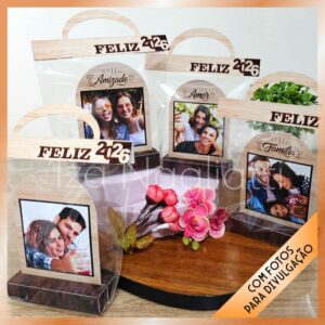 4 Mini calendários de mesa com foto, tipo madeira – 2026