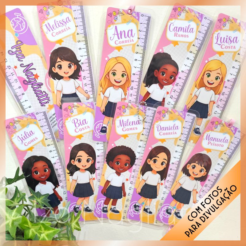 Tabuadas das 4 operações com régua e 9 mascotinhas meninas – Volta às aulas