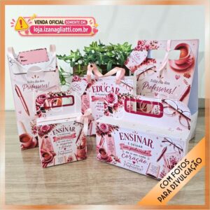 Kit 5 Embalagens presente em tons rosa – Dia dos professores