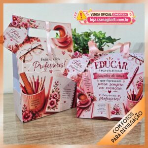 Kit 5 Embalagens presente em tons rosa – Dia dos professores